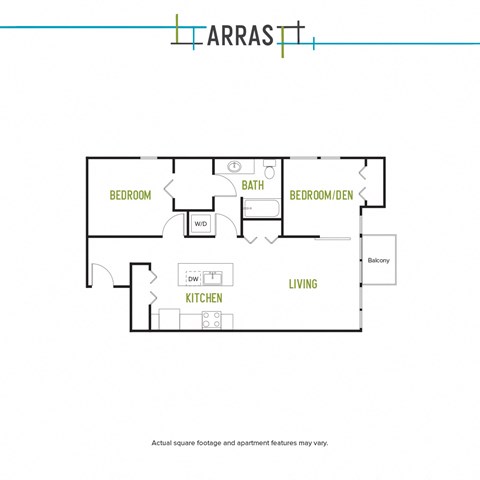 Floor plan for 2 beds, 1 bath, 832 sqft